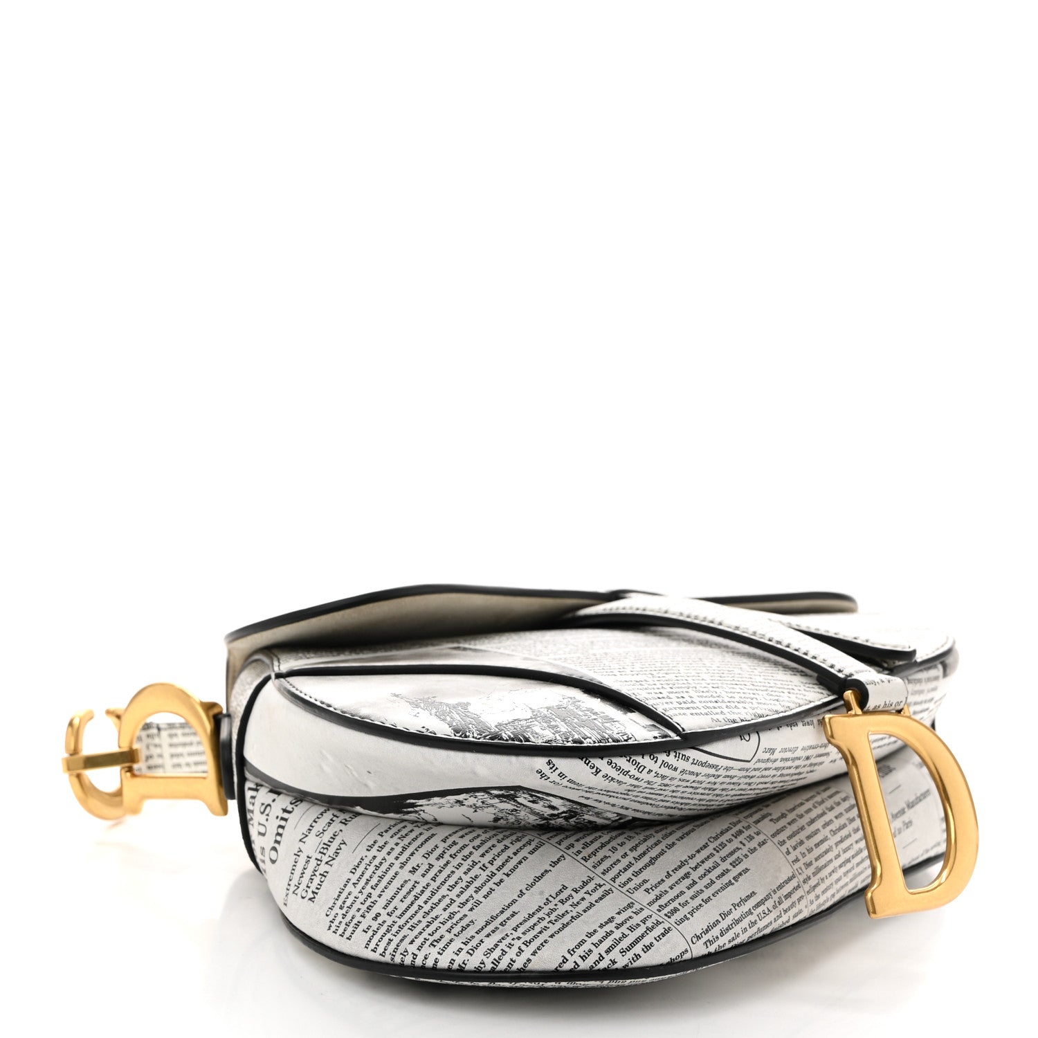Christian Dior Calfskin Newspaper Printed Saddle Bag With Strap Black White 4 of 10