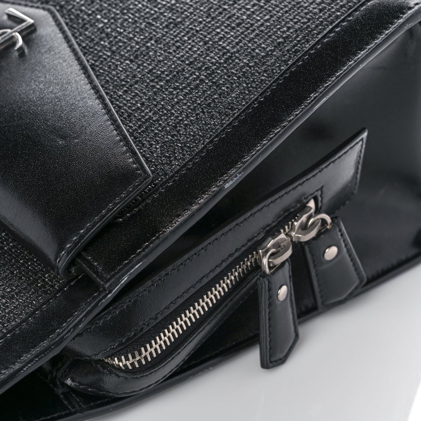 Raffia Shiny Calfskin Medium Uptown Tote Black