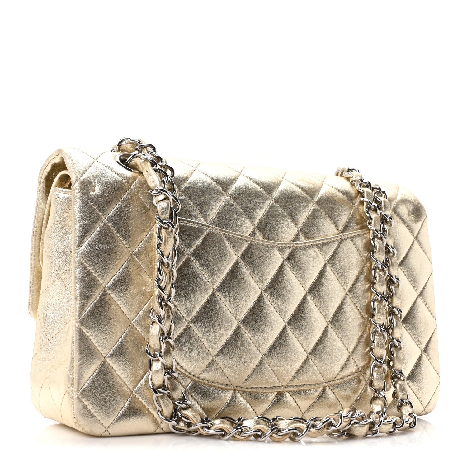 Chanel Metallic Lambskin Quilted Medium Double Flap Pale Gold 2 of 9