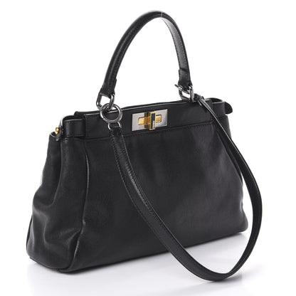 Fendi Goatskin Zucca Medium Peekaboo Iconic Satchel Black Tobacco 3 of 10