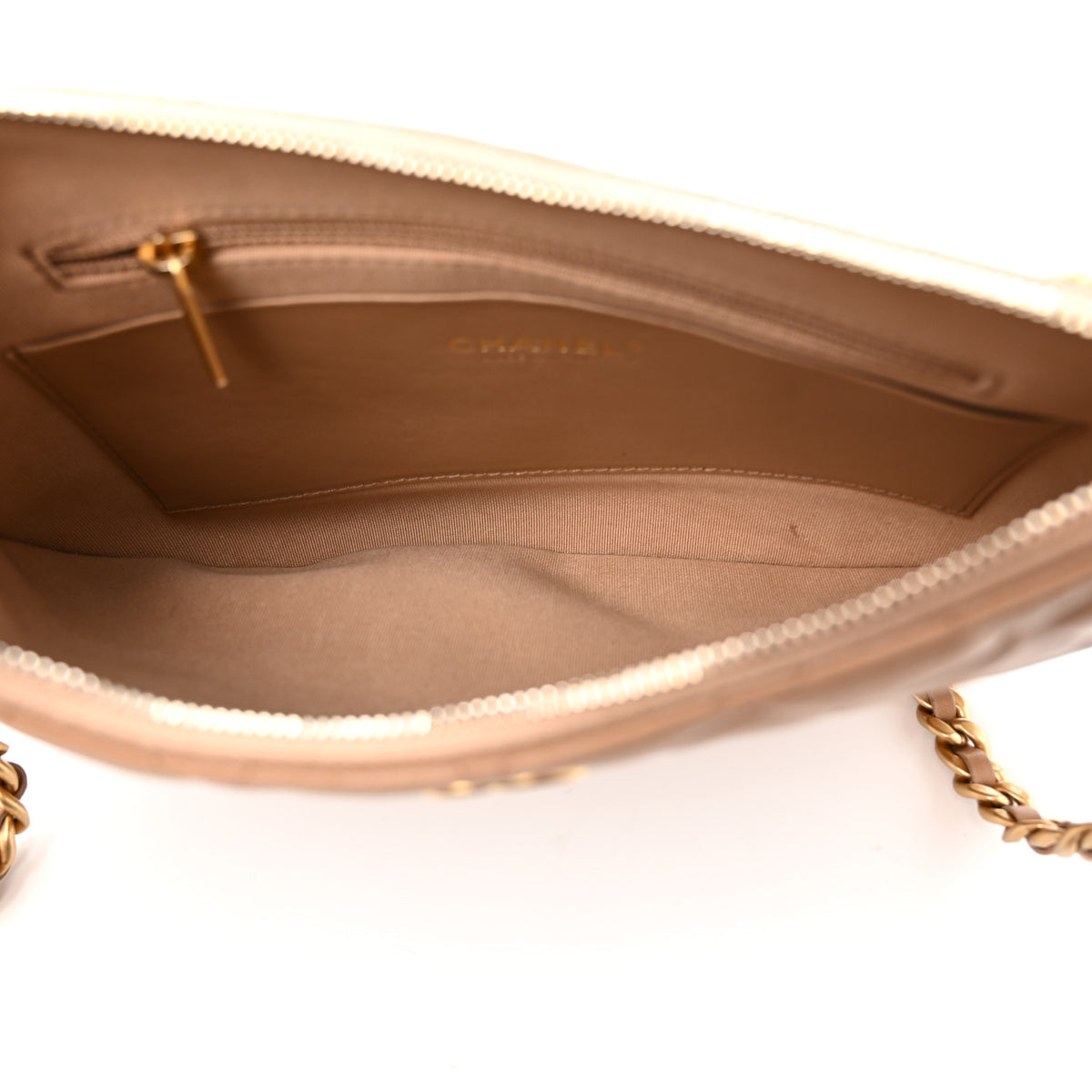 Chanel Shiny Crumpled Lambskin Quilted Large Trendy Chain Around Hobo Dark Beige 5 of 17