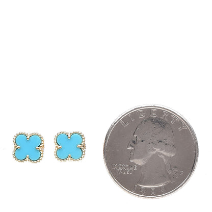 Van Cleef & Arpels 18K Yellow Gold Turquoise Sweet Alhambra Earrings 2 of 5