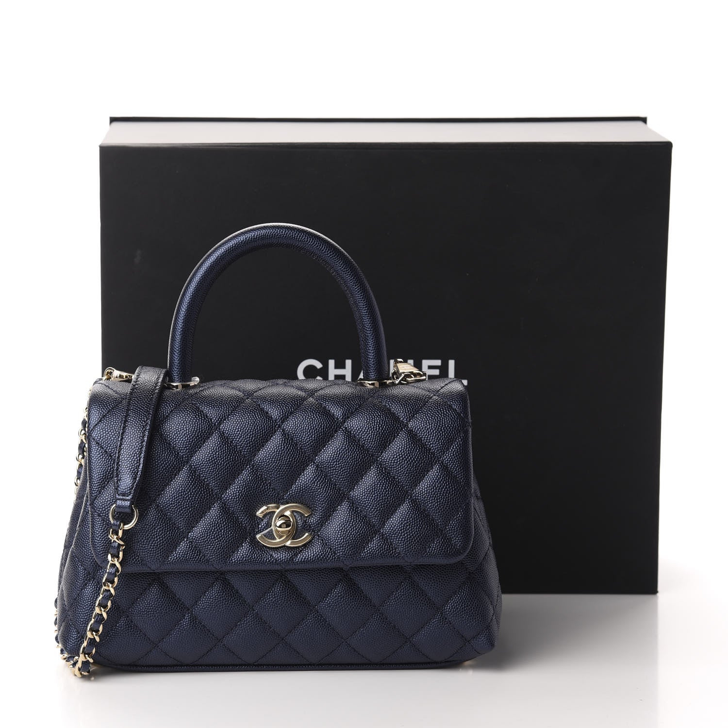 Chanel Iridescent Caviar Quilted Mini Coco Handle Flap Dark Blue 11 of 11
