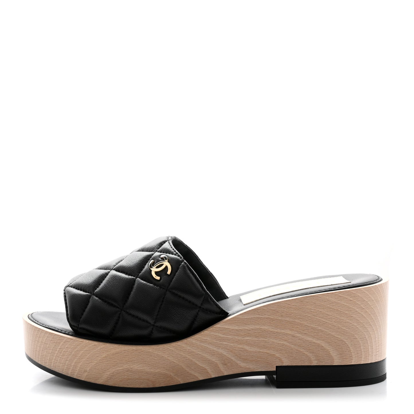 Lambskin Quilted CC Wedge Sandals 39 Black