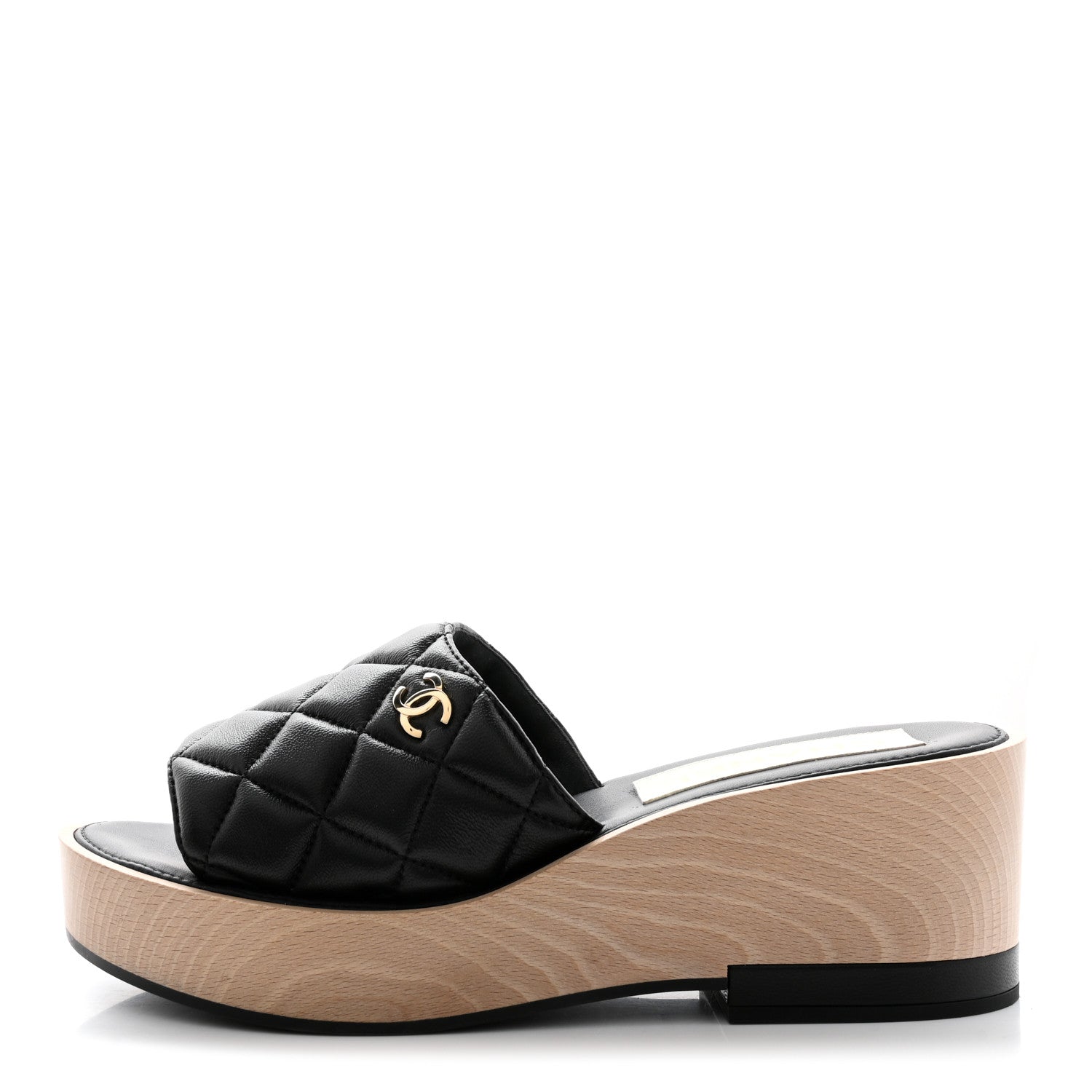 Chanel Lambskin Quilted CC Wedge Sandals 39 Black 1 of 10