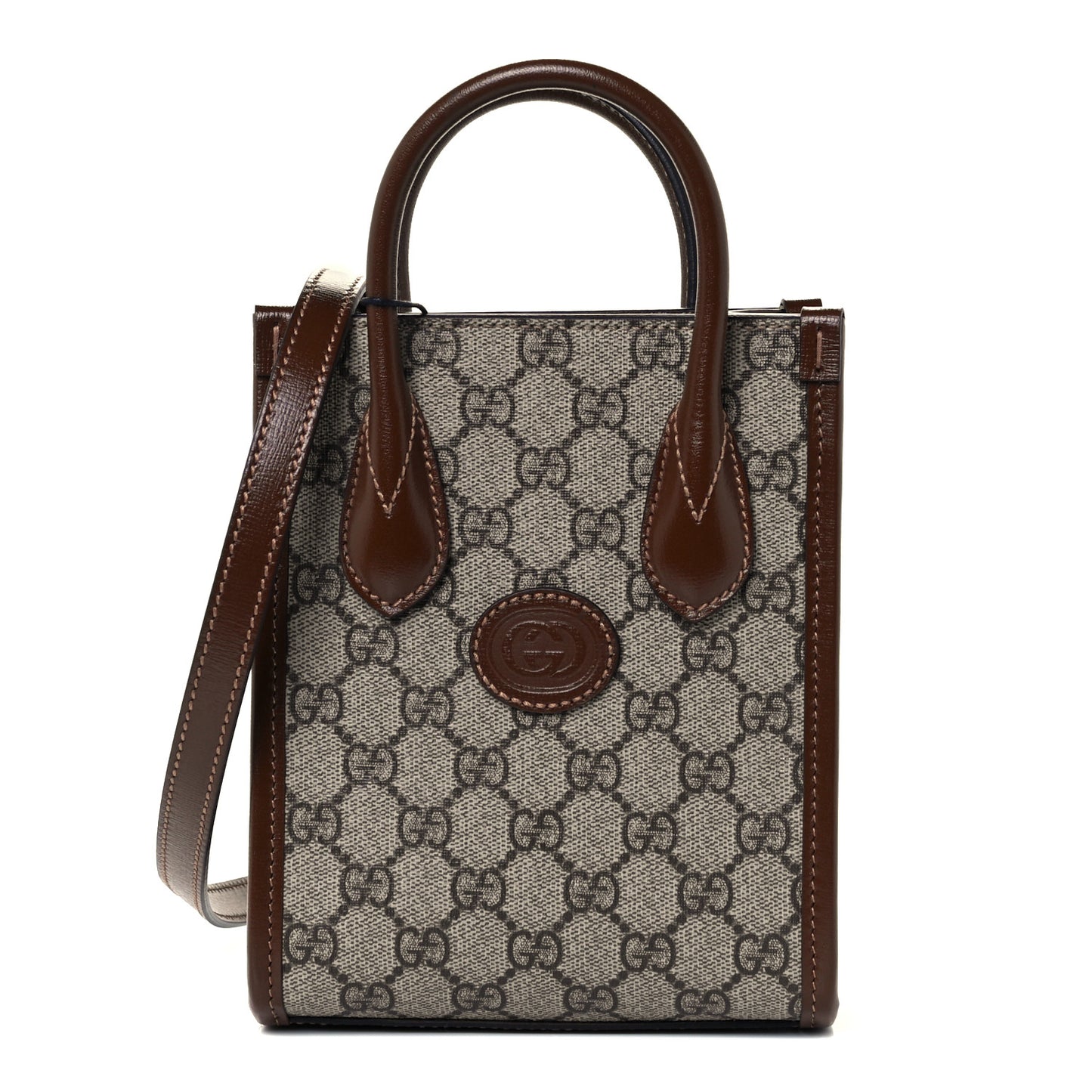 GG Supreme Monogram Azalea Calfskin Mini Retro Interlocking G Tote Bag Beige Ebony Brown Sugar