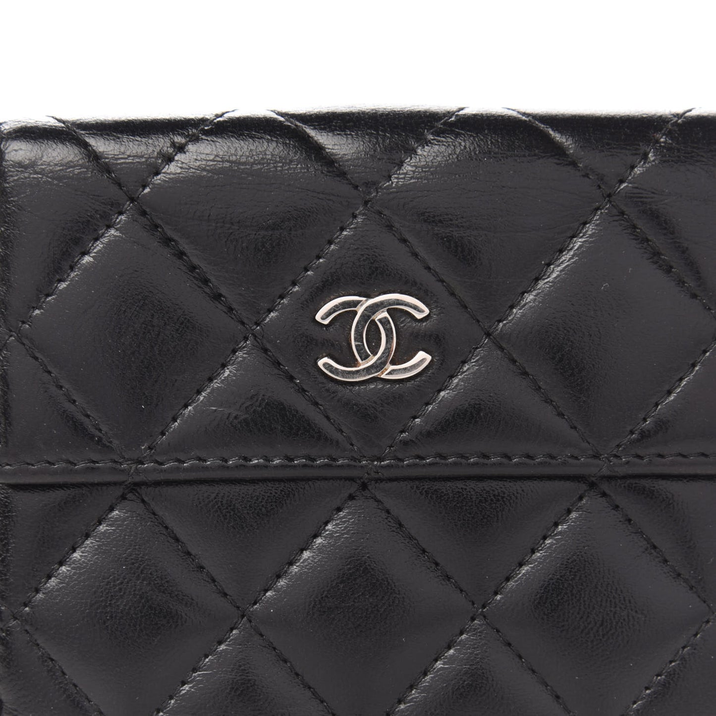 Lambskin Quilted Compact French Flap Wallet Black