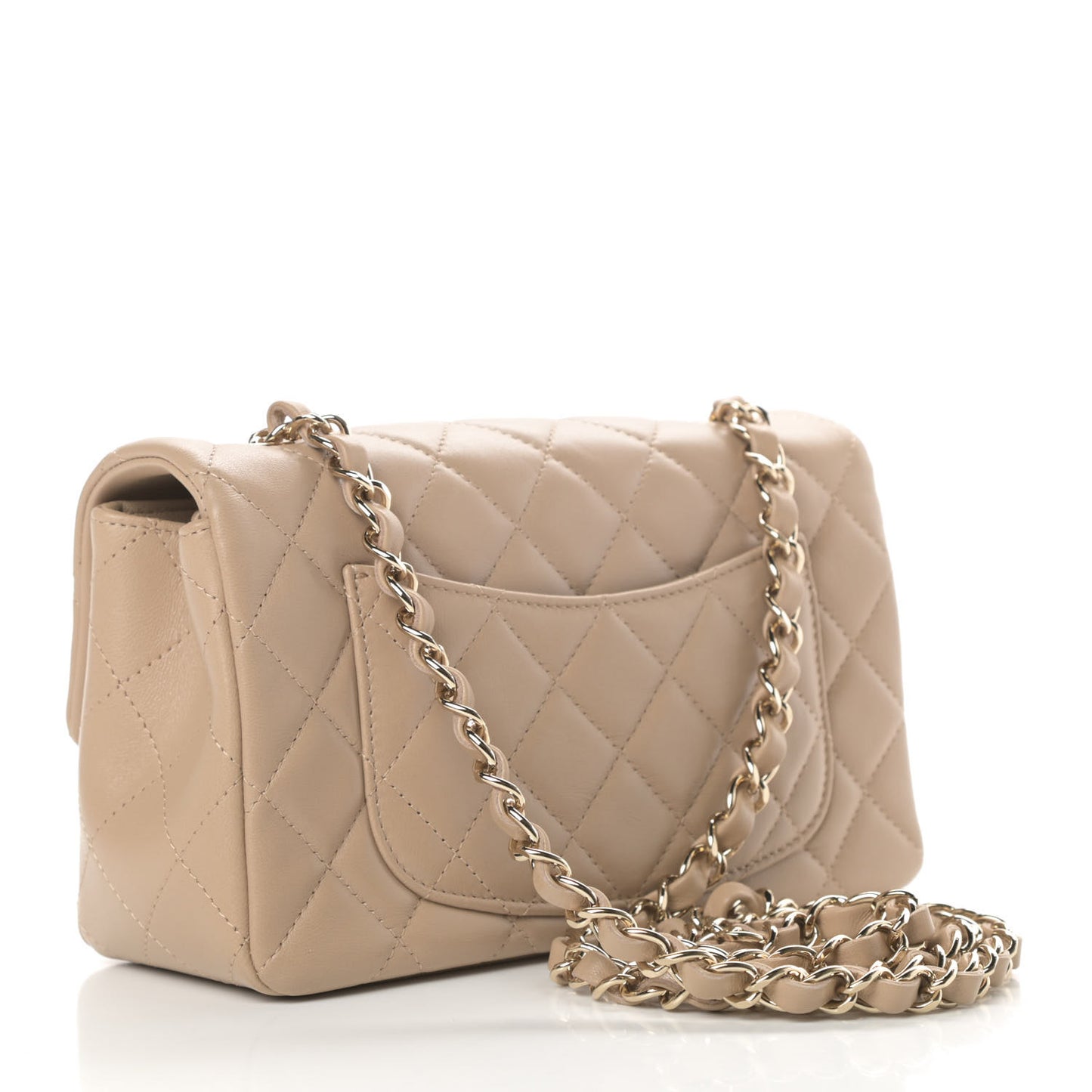 Lambskin Quilted Mini Rectangular Flap Dark Beige