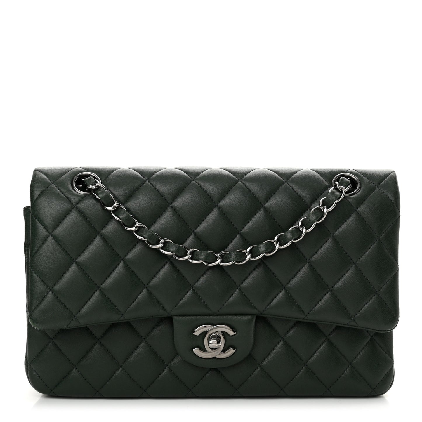 Lambskin Quilted Medium Double Flap Green
