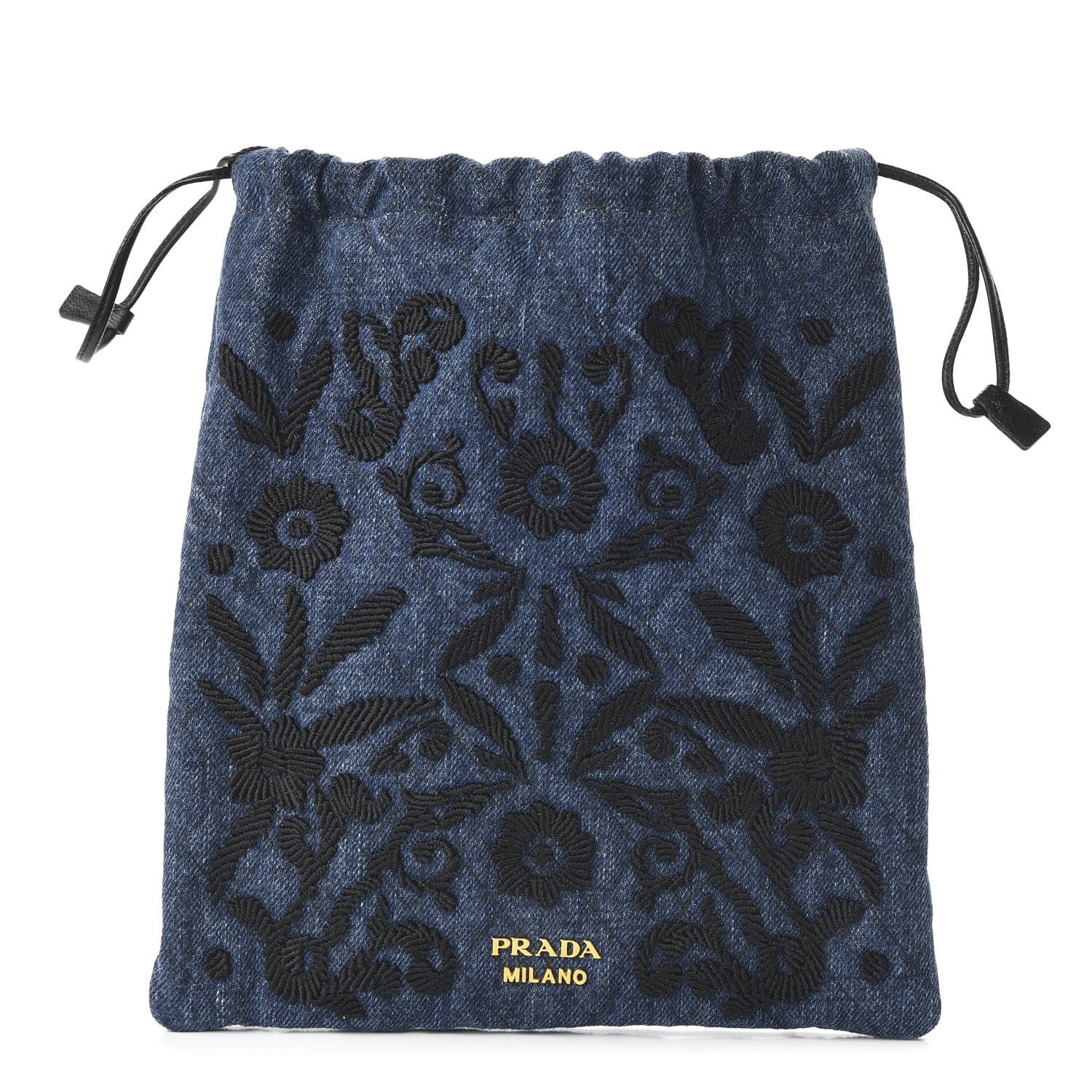 Prada Denim Impuntura Drawstring Pouch Blue Black 1 of 10