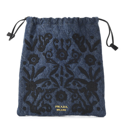 Prada Denim Impuntura Drawstring Pouch Blue Black 1 of 10