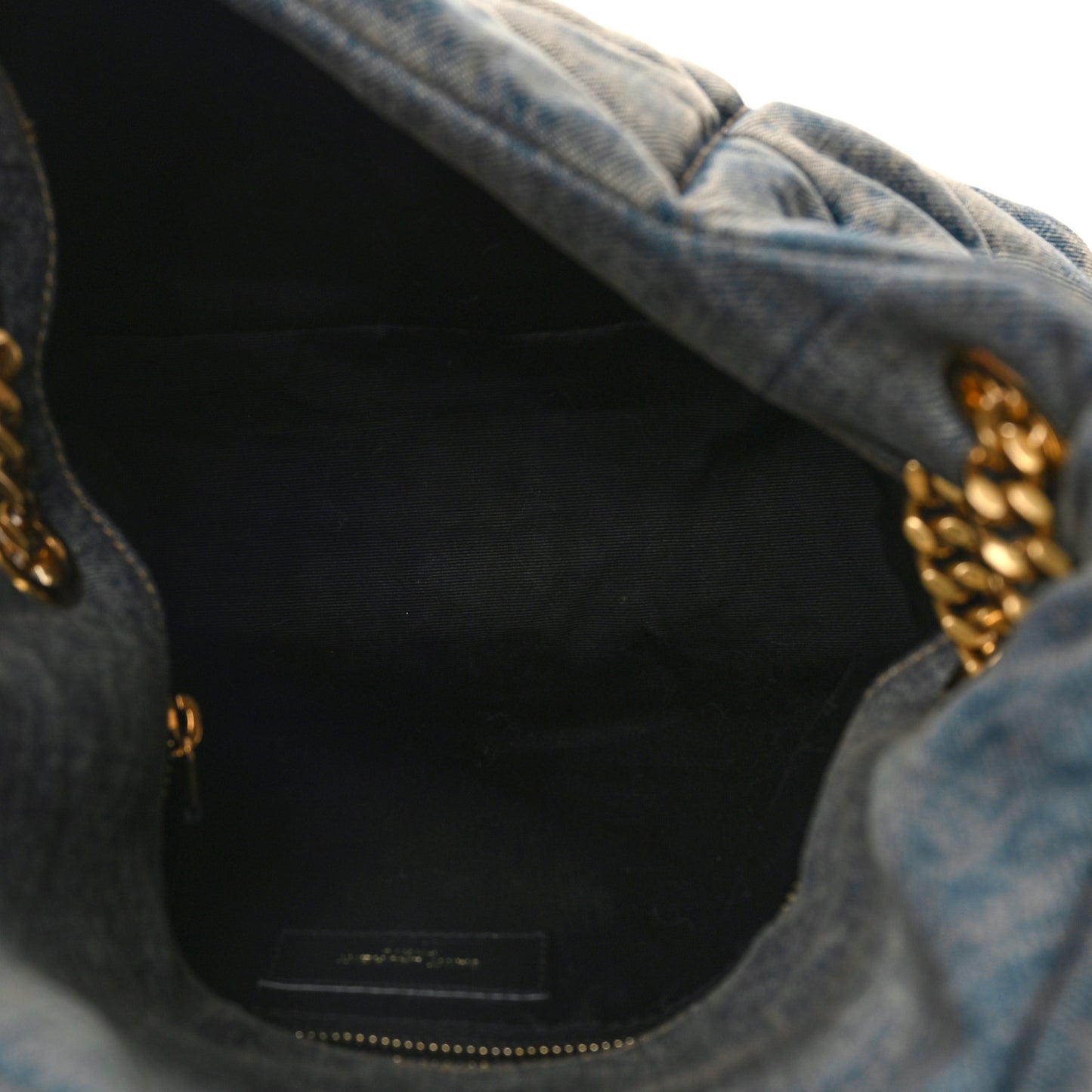 Denim Quilted Small Loulou Puffer Monogram Chain Satchel Blue Cinnamon