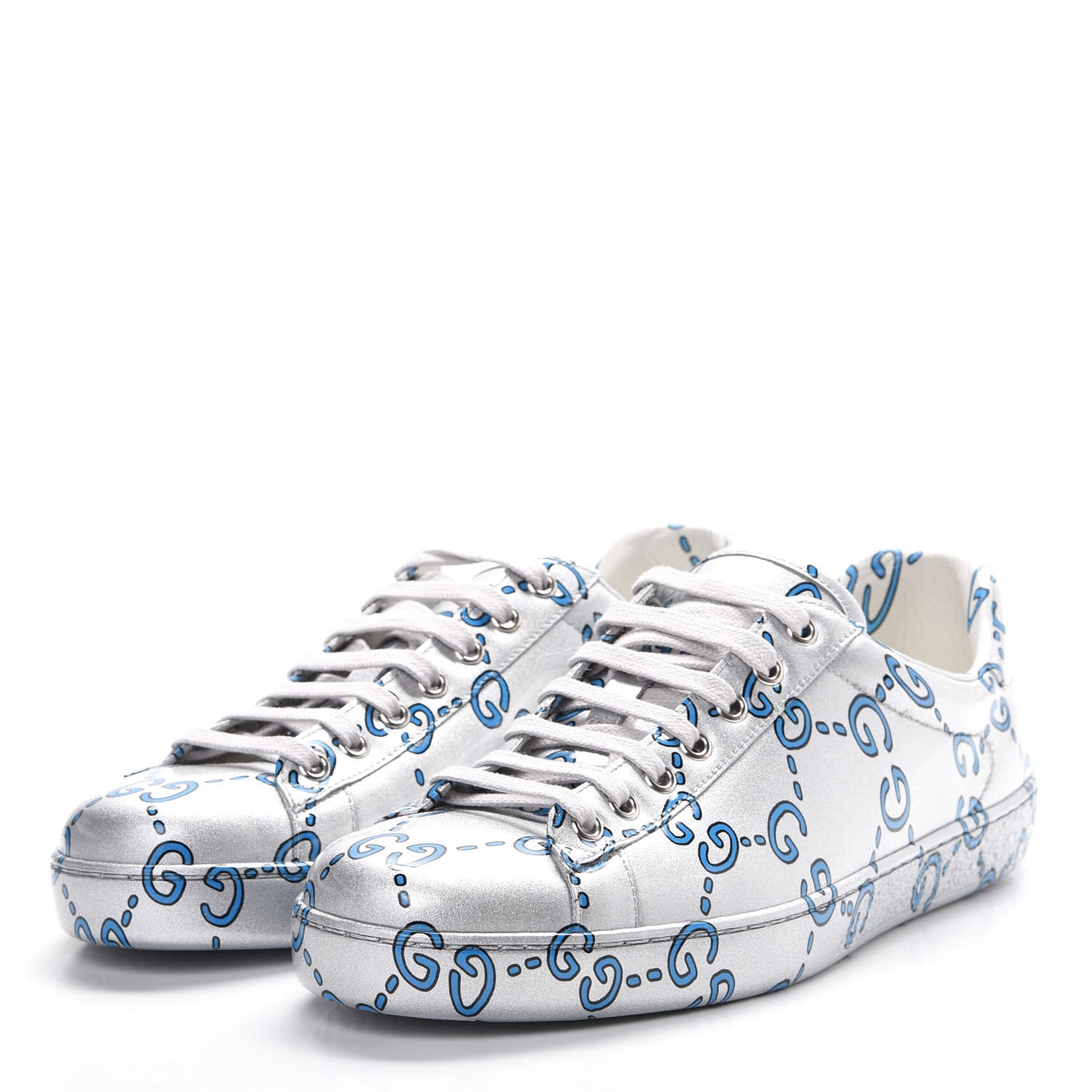 Miro Rubber Wax GucciGhost Print Mens New Ace Sneakers 8.5 Silver