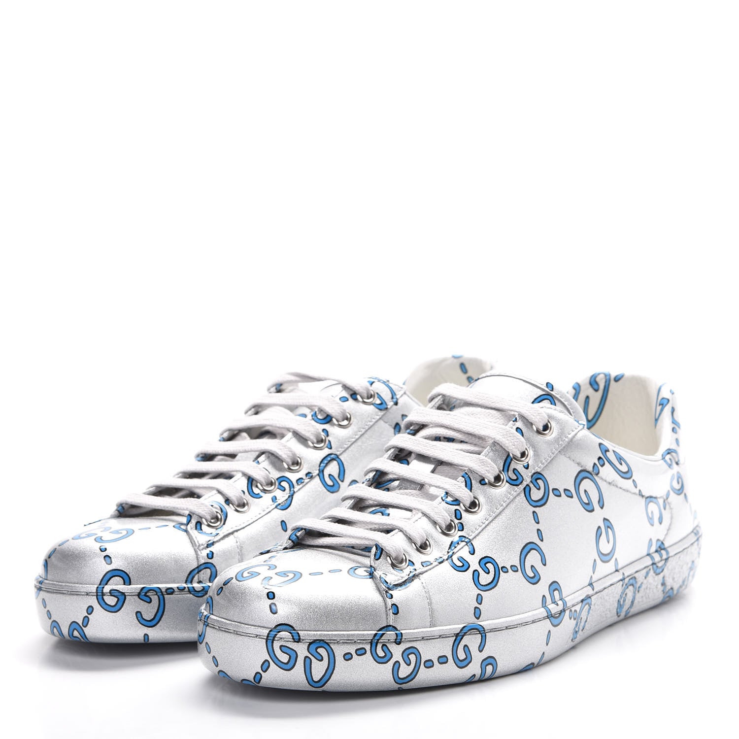 Gucci Miro Rubber Wax GucciGhost Print Mens New Ace Sneakers 8.5 Silver 3 of 8