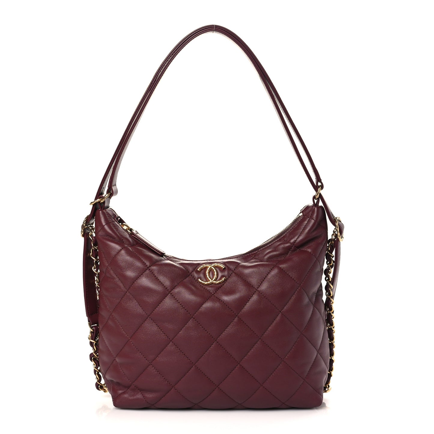 Lambskin Quilted Hobo Burgundy