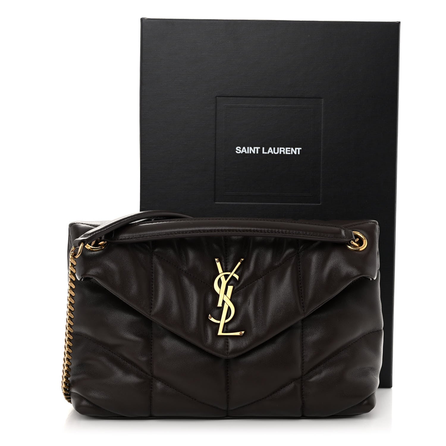 Saint Laurent Lambskin Quilted Small Loulou Puffer Monogram Chain Satchel Dark Ganache 10 of 10