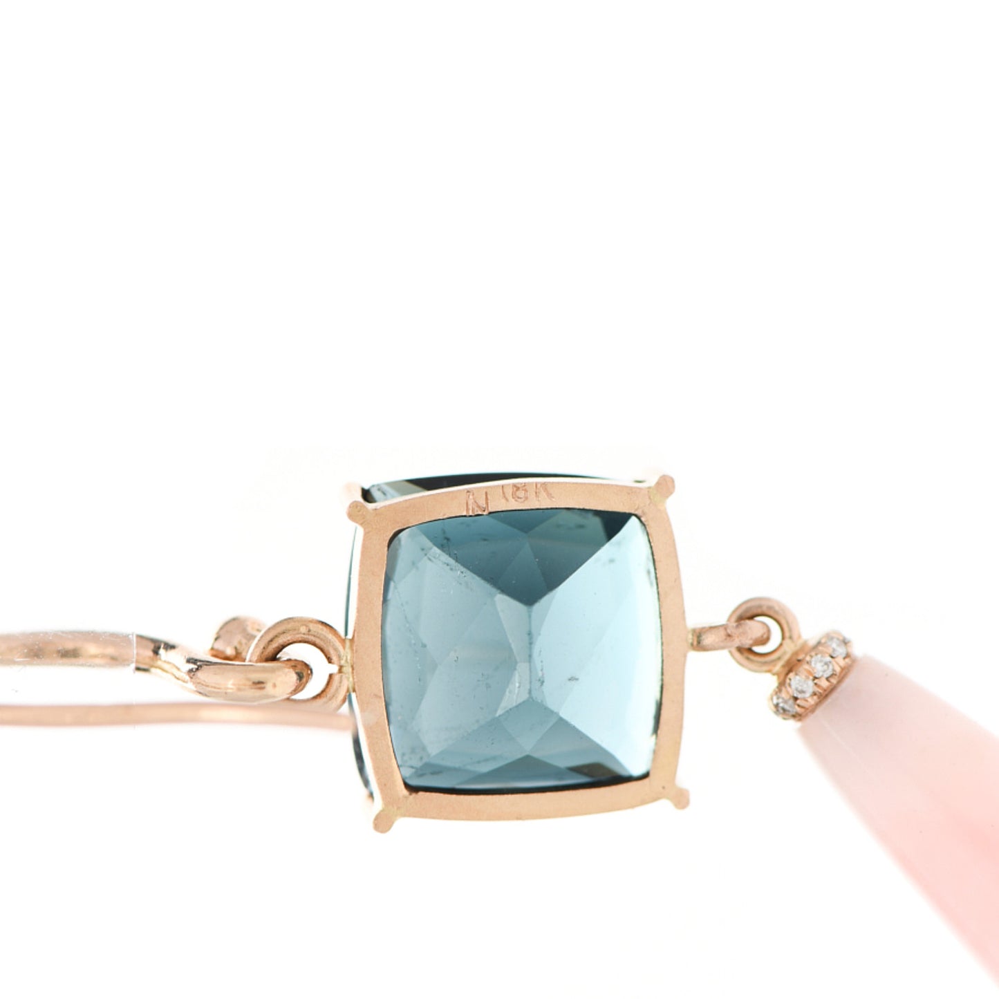18K Rose Gold Diamond Pink Opal Blue Tourmaline Drop Earrings