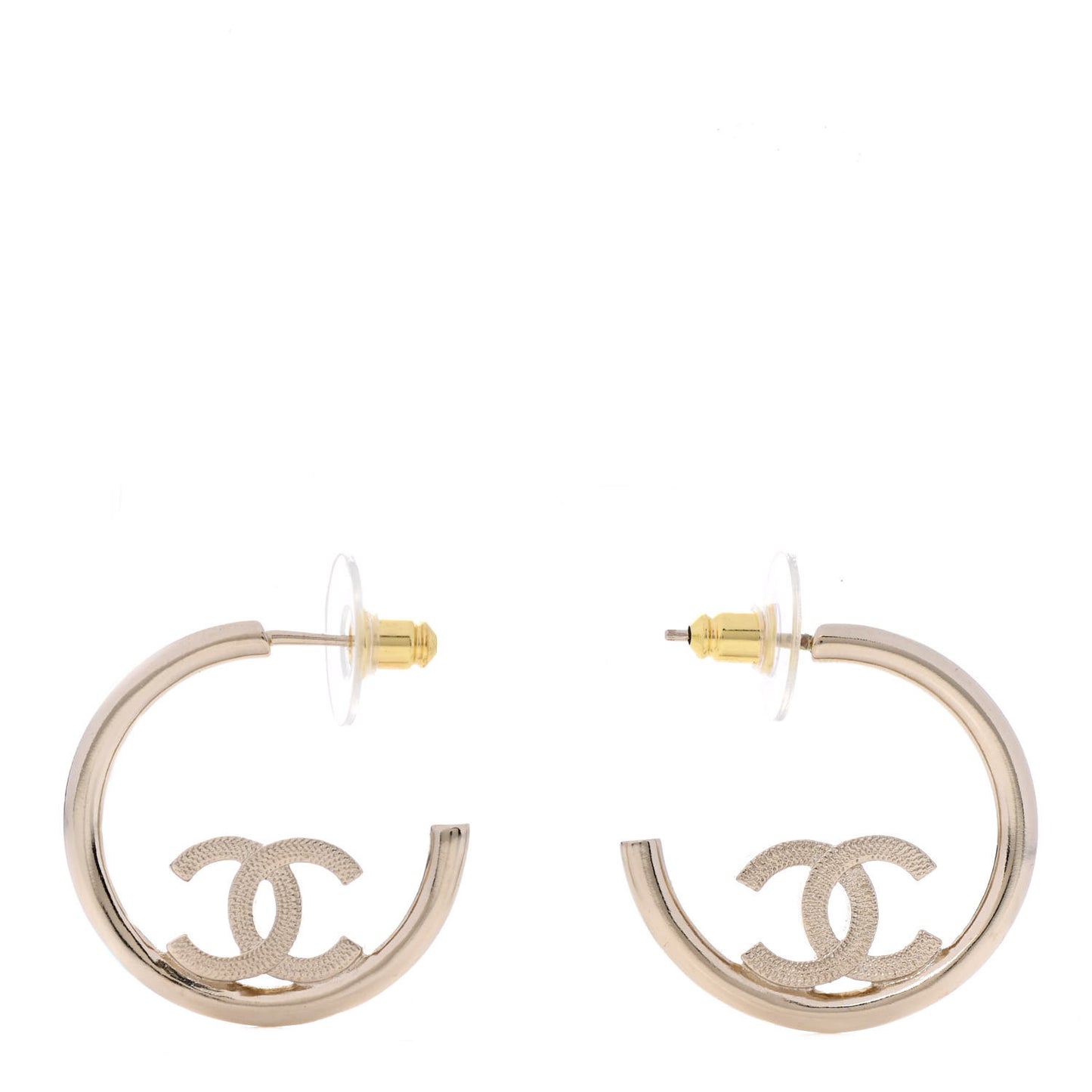 Metal Textured CC Hoop Earrings Gold