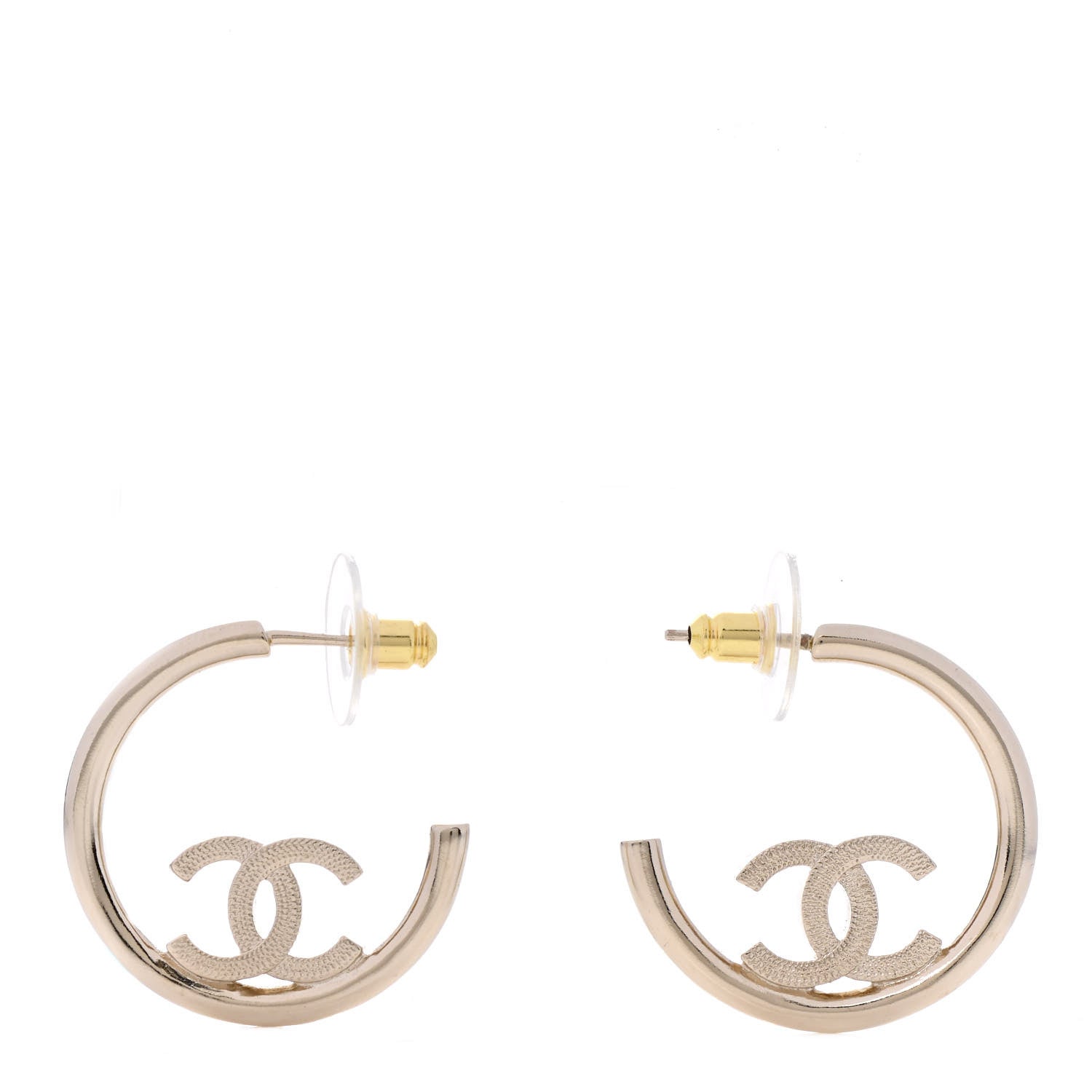 Chanel Metal Textured CC Hoop Earrings Gold 1 of 5