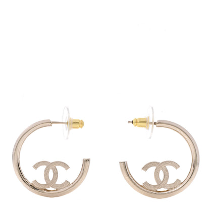 Chanel Metal Textured CC Hoop Earrings Gold 1 of 5
