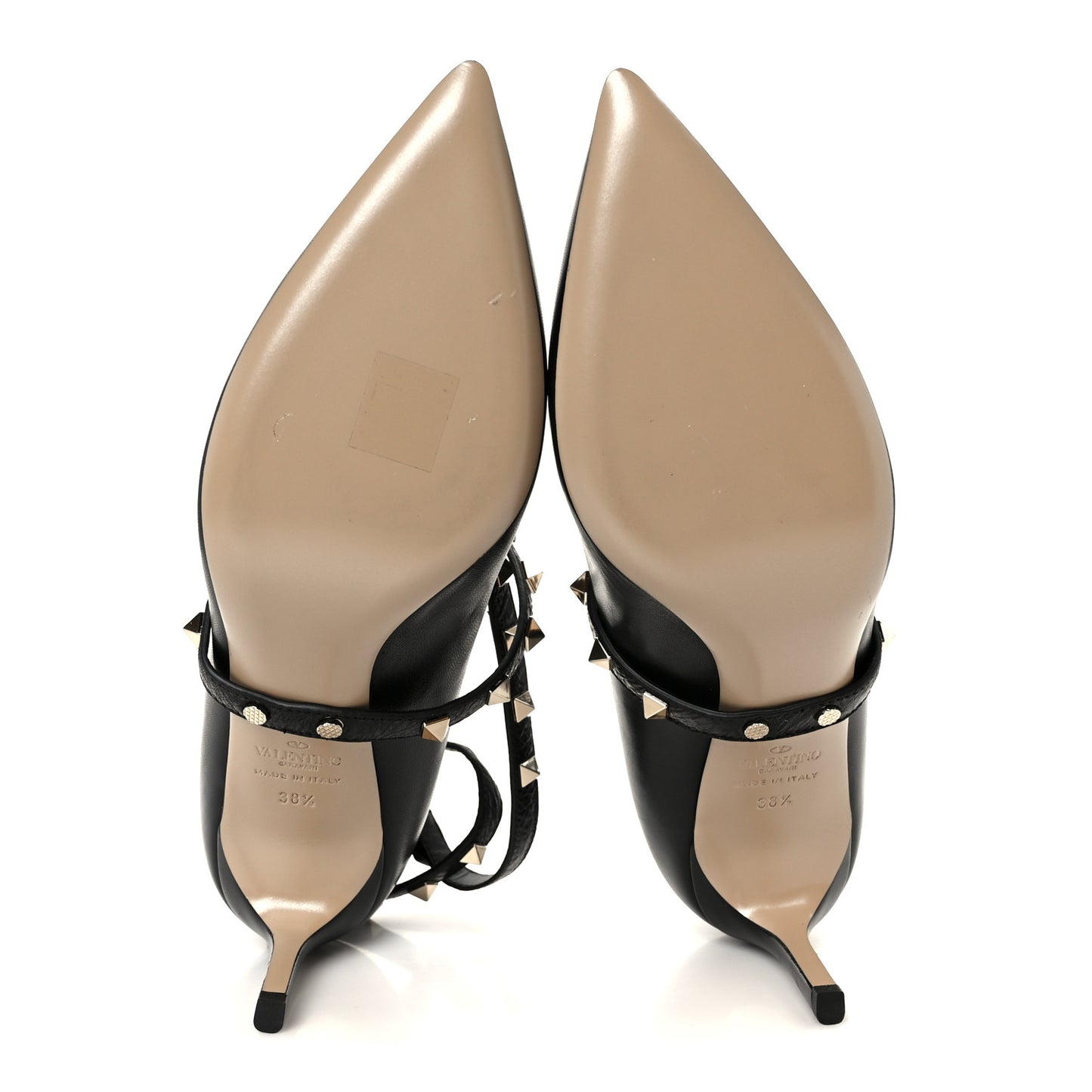 Calfskin Nappa Rockstud Ankle Strap 75mm Pumps 38.5 Black
