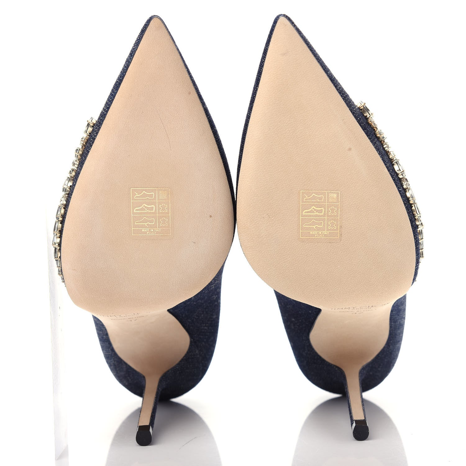 Jimmy Choo Denim Crystal Embroidery Love 100 Pumps 37 Indigo 6 of 10