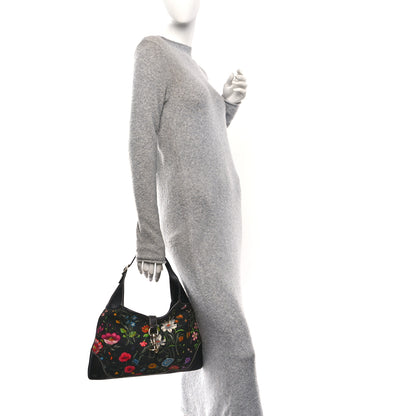 Gucci Canvas Floral Flora Medium Jackie O Bouvier Hobo Black 2 of 11