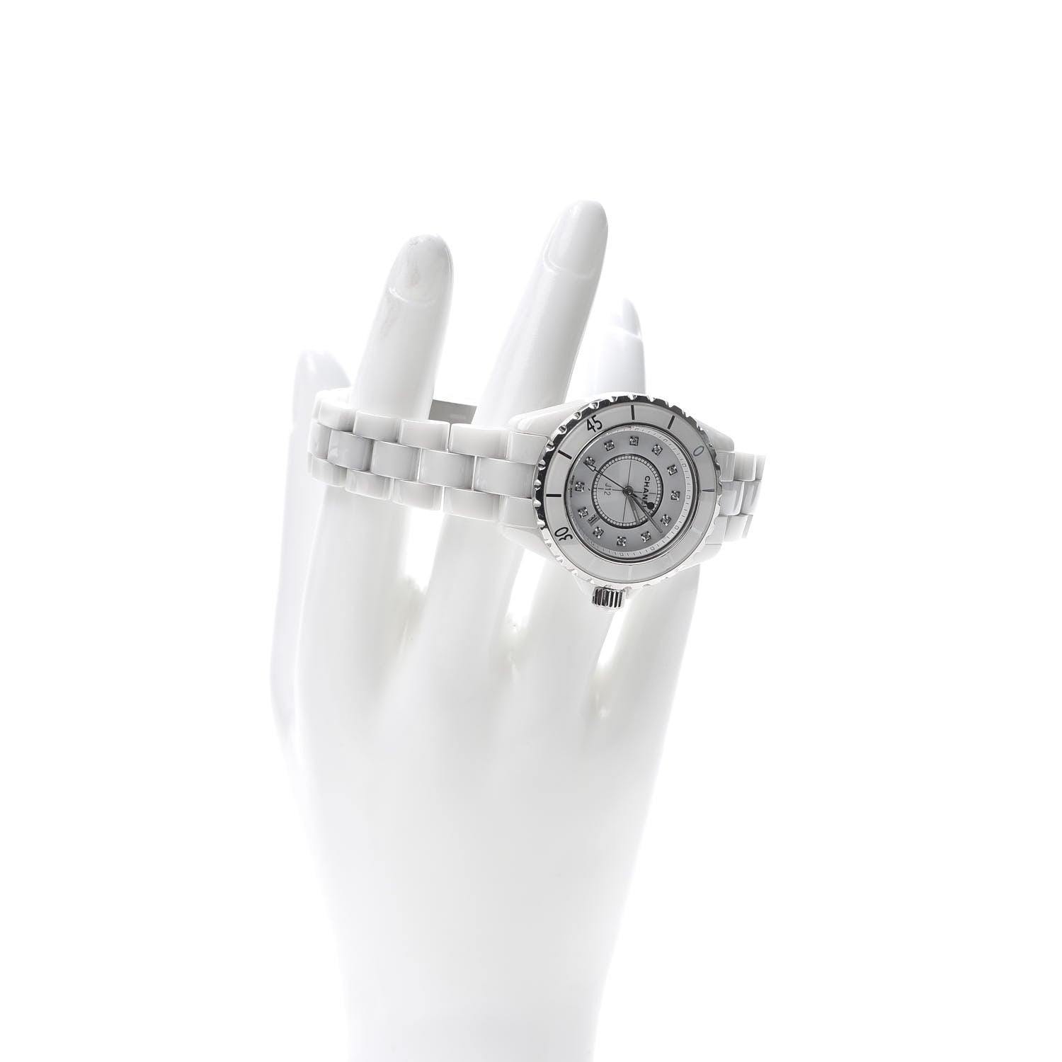Chanel Stainless Steel Ceramic Diamond 33mm J12 Quartz Watch White 2 of 7