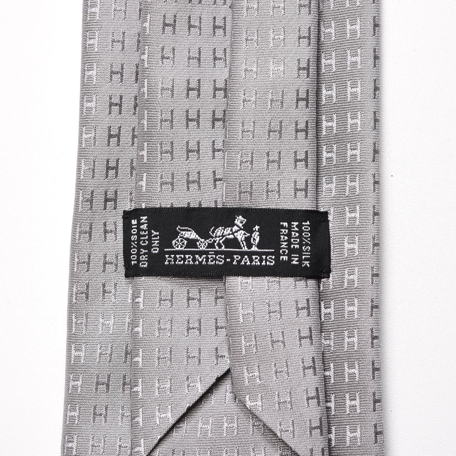 Hermes Mens Silk Printed Faconnee H Neck Tie Gris 4 of 4