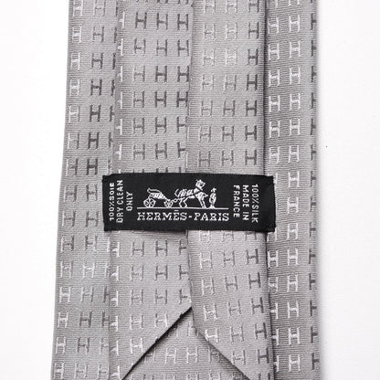 Hermes Mens Silk Printed Faconnee H Neck Tie Gris 4 of 4