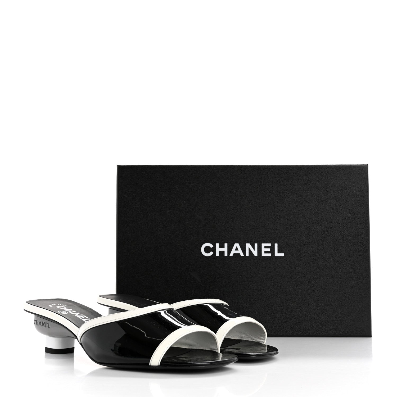 Chanel Patent Calfskin Mules 39 Black White 10 of 10