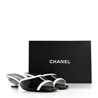 Chanel Patent Calfskin Mules 39 Black White 10 of 10