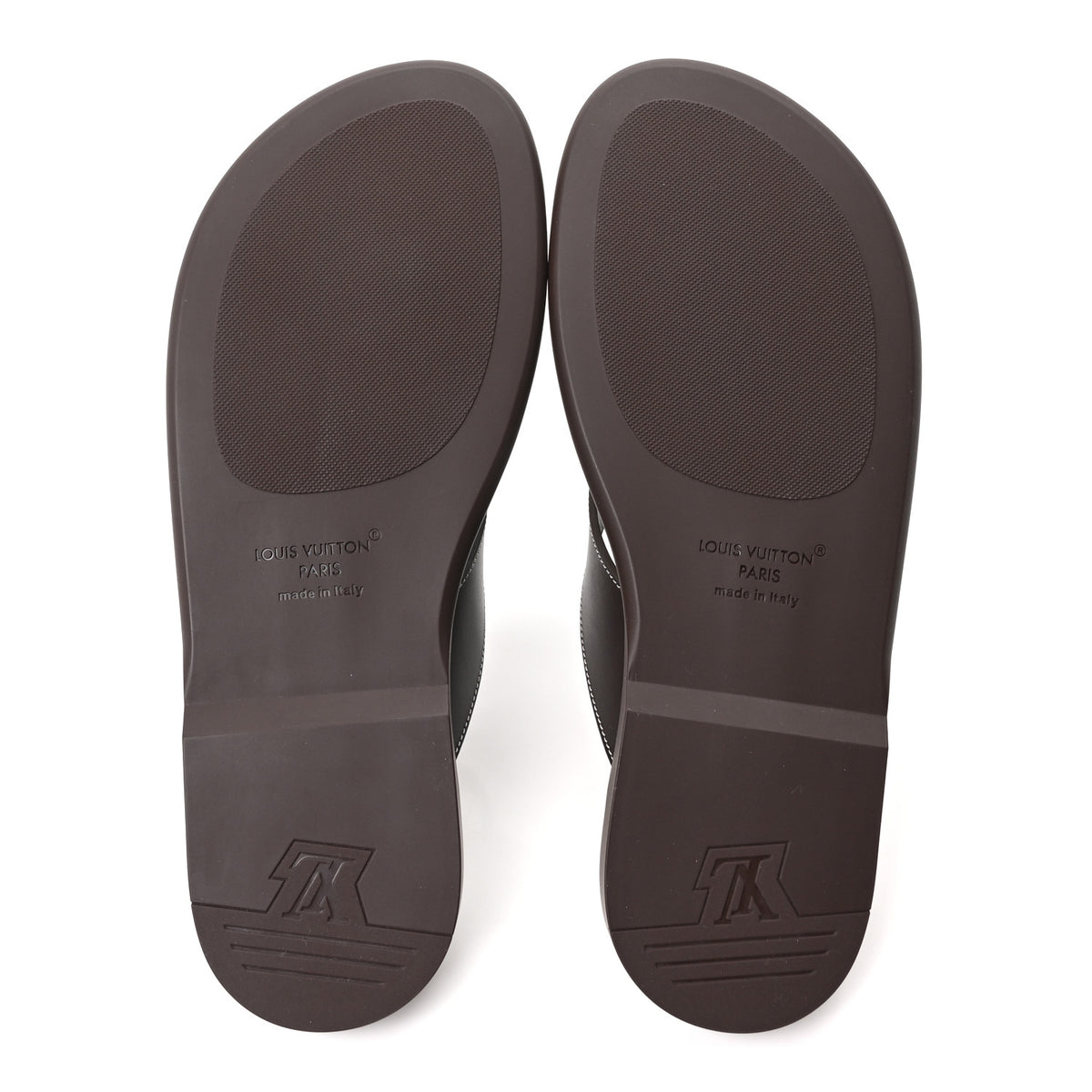 Supple Calfskin Blooming Monogram Mens LV Sunset Thong Sandals 8 Marron