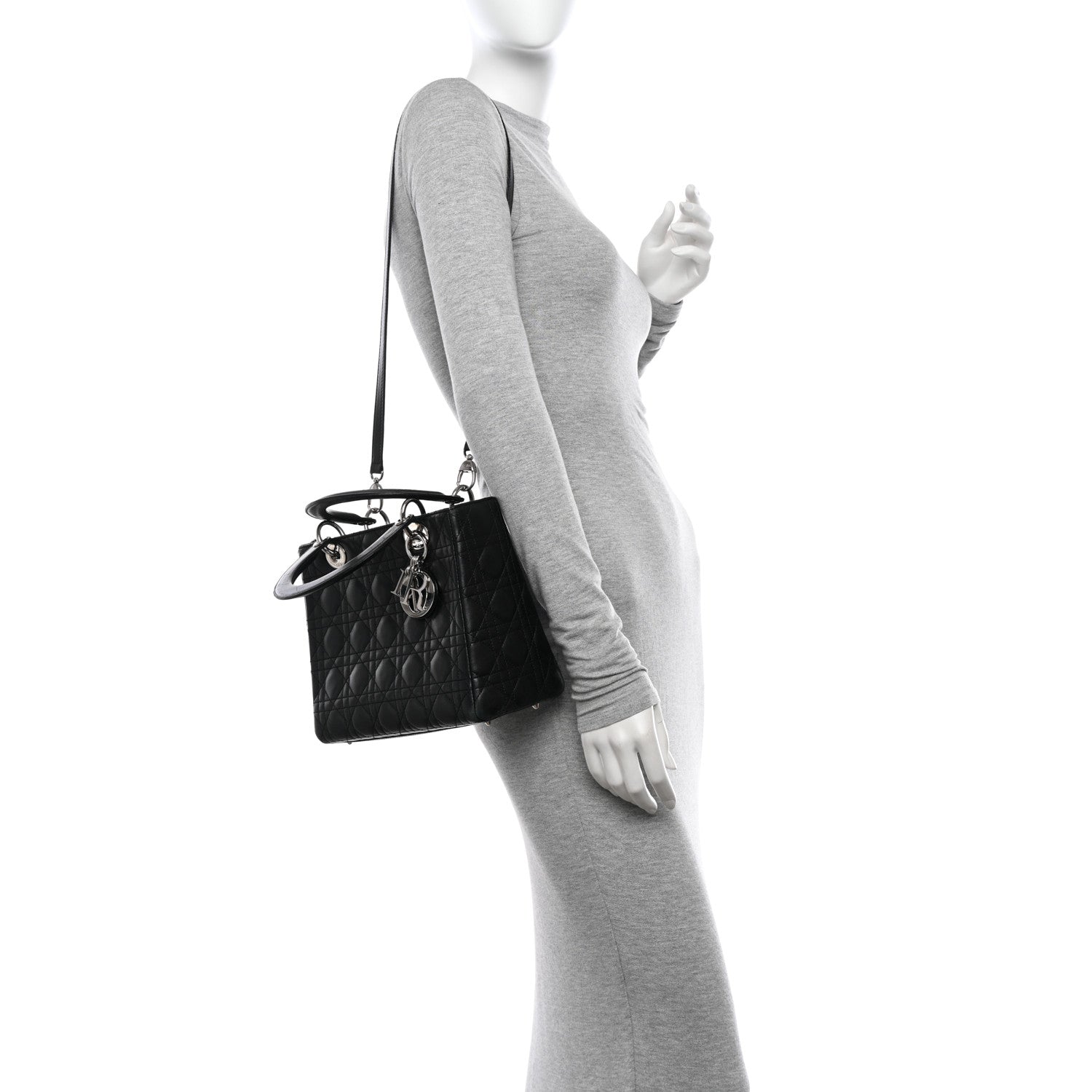Christian Dior Lambskin Cannage Medium Lady Dior Black 2 of 12