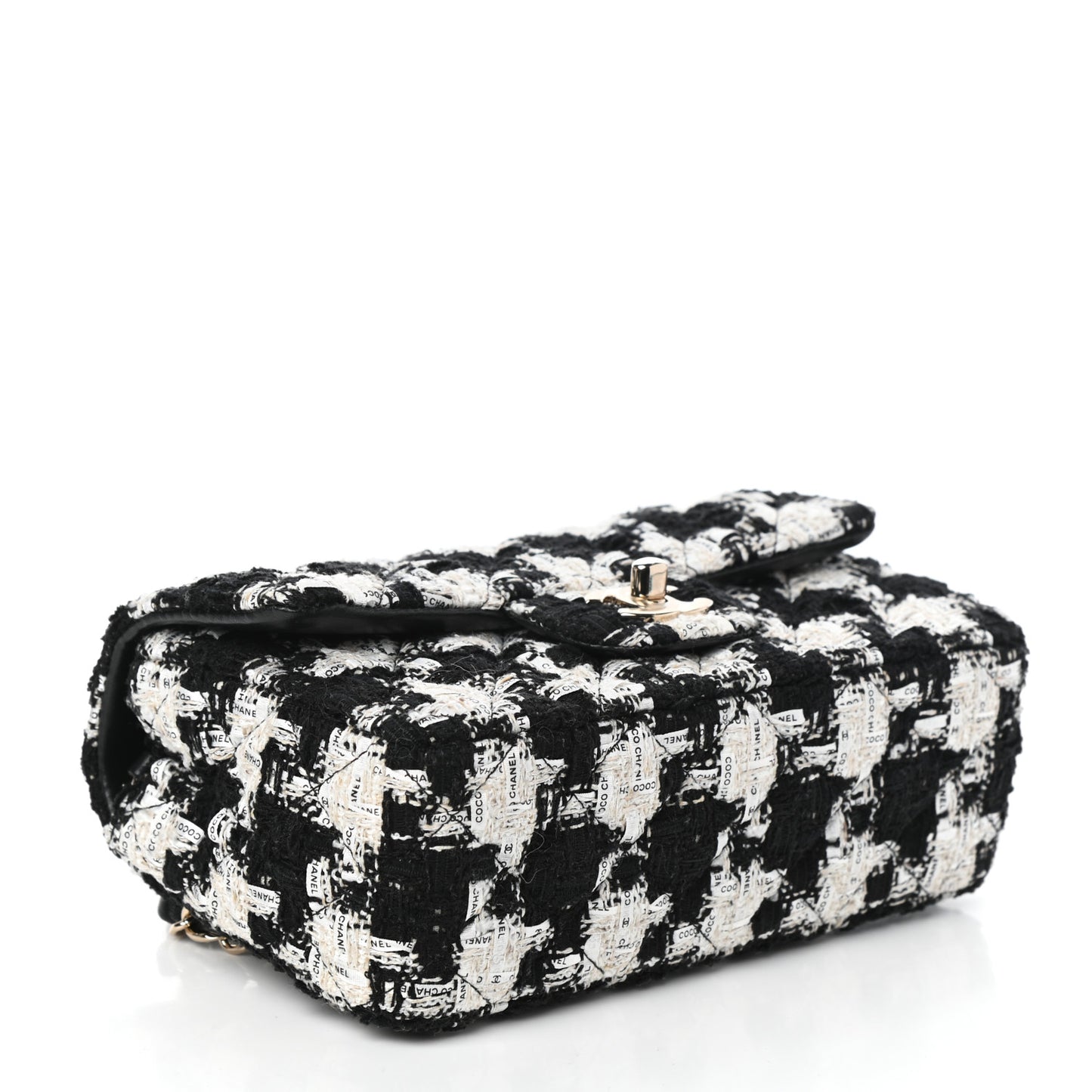 Tweed Quilted Mini Rectangular Flap Black Ecru White