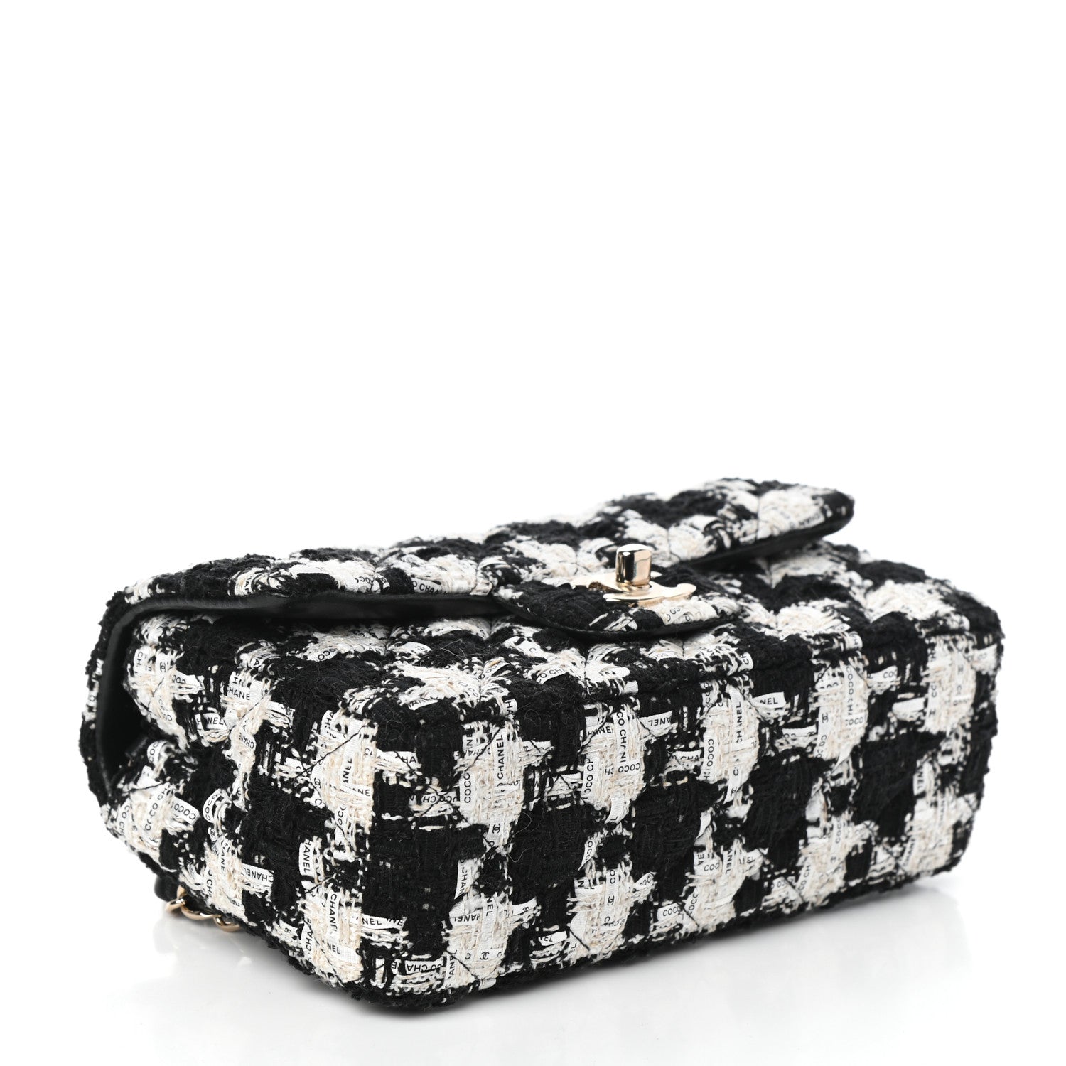 Chanel Tweed Quilted Mini Rectangular Flap Black Ecru White 4 of 10