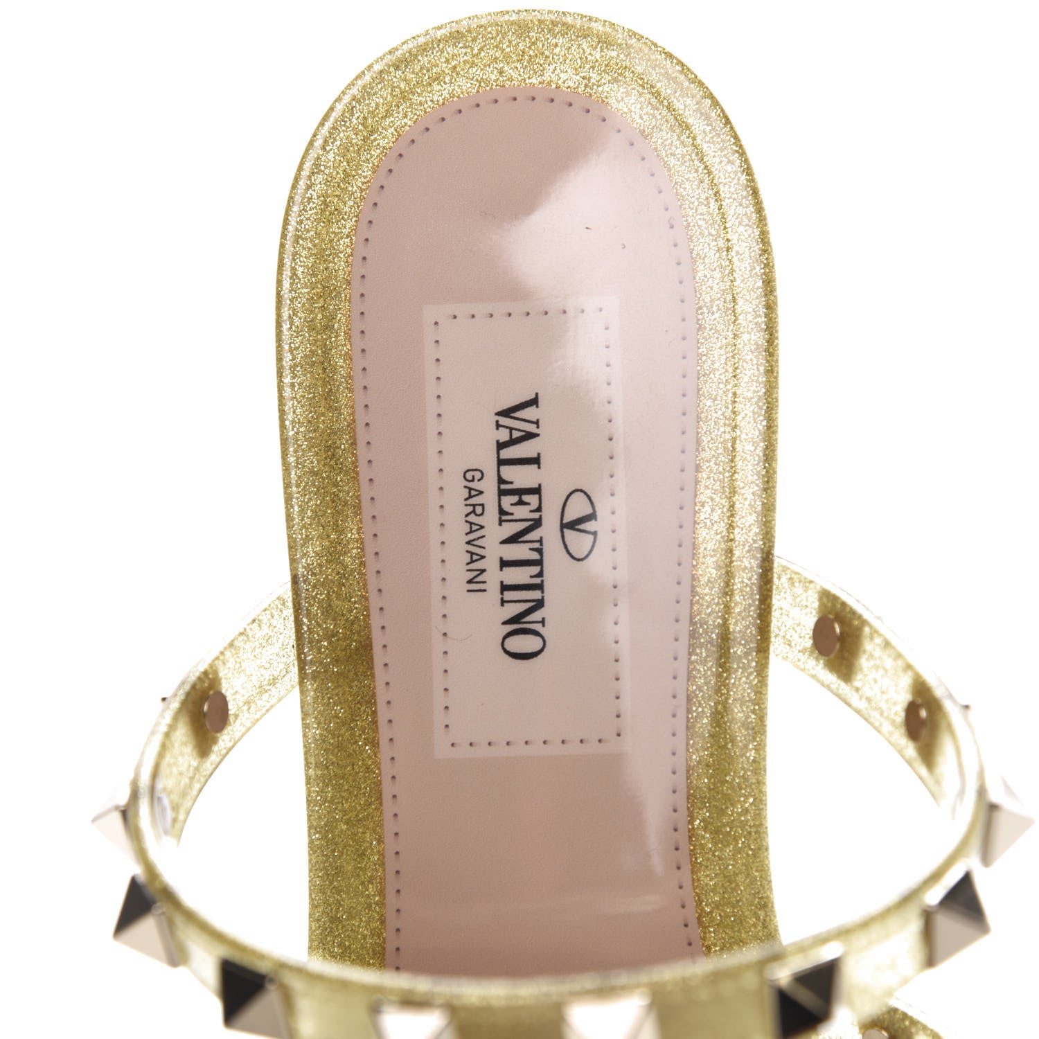 Valentino Garavani PVC Jelly Glitter Rockstud Caged Flat Thong Sandals 35 Oro 6 of 8