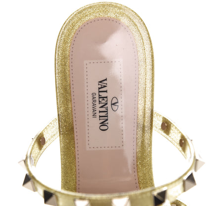 Valentino Garavani PVC Jelly Glitter Rockstud Caged Flat Thong Sandals 35 Oro 6 of 8