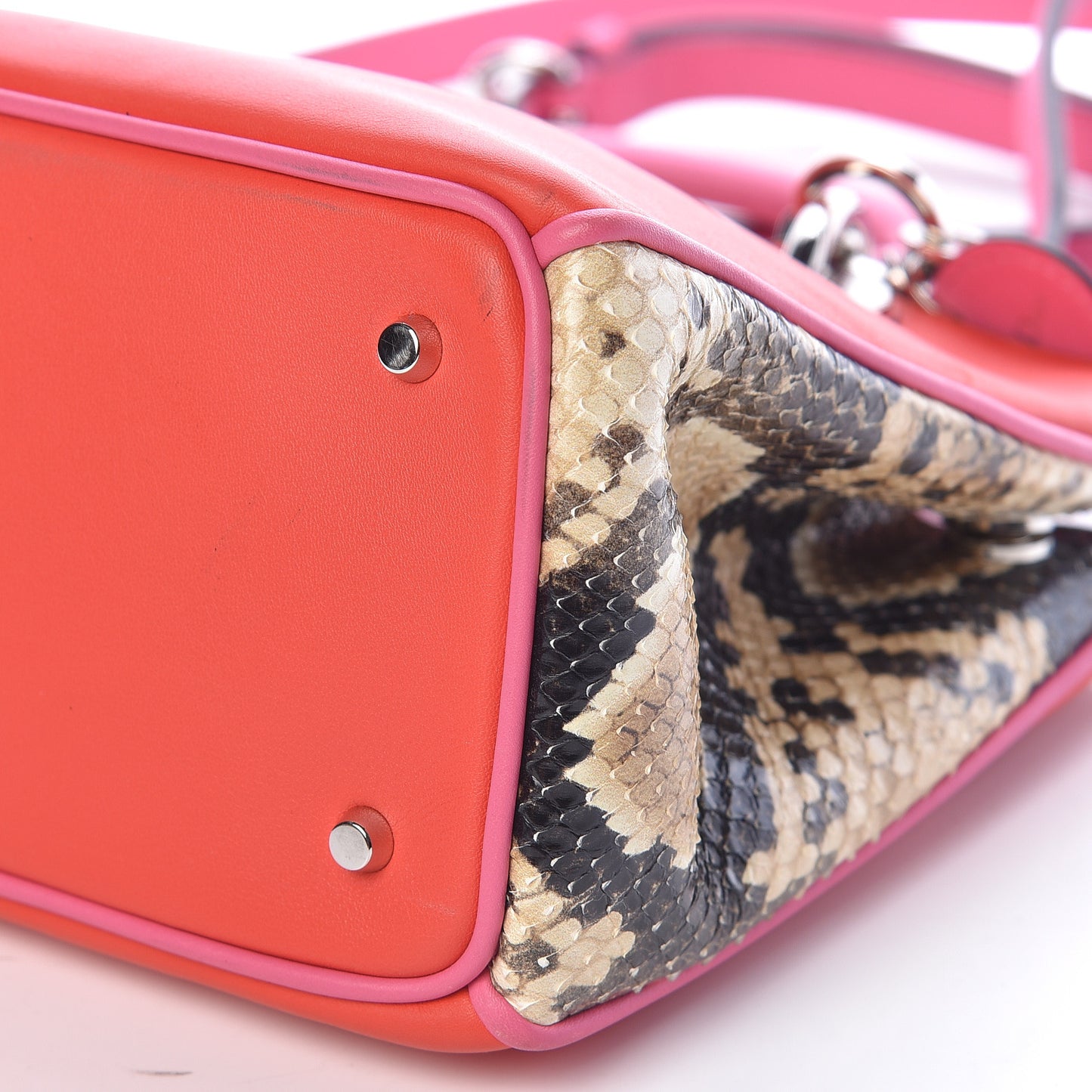 Python Smooth Calfskin Small Diorissimo Tote Pink Red