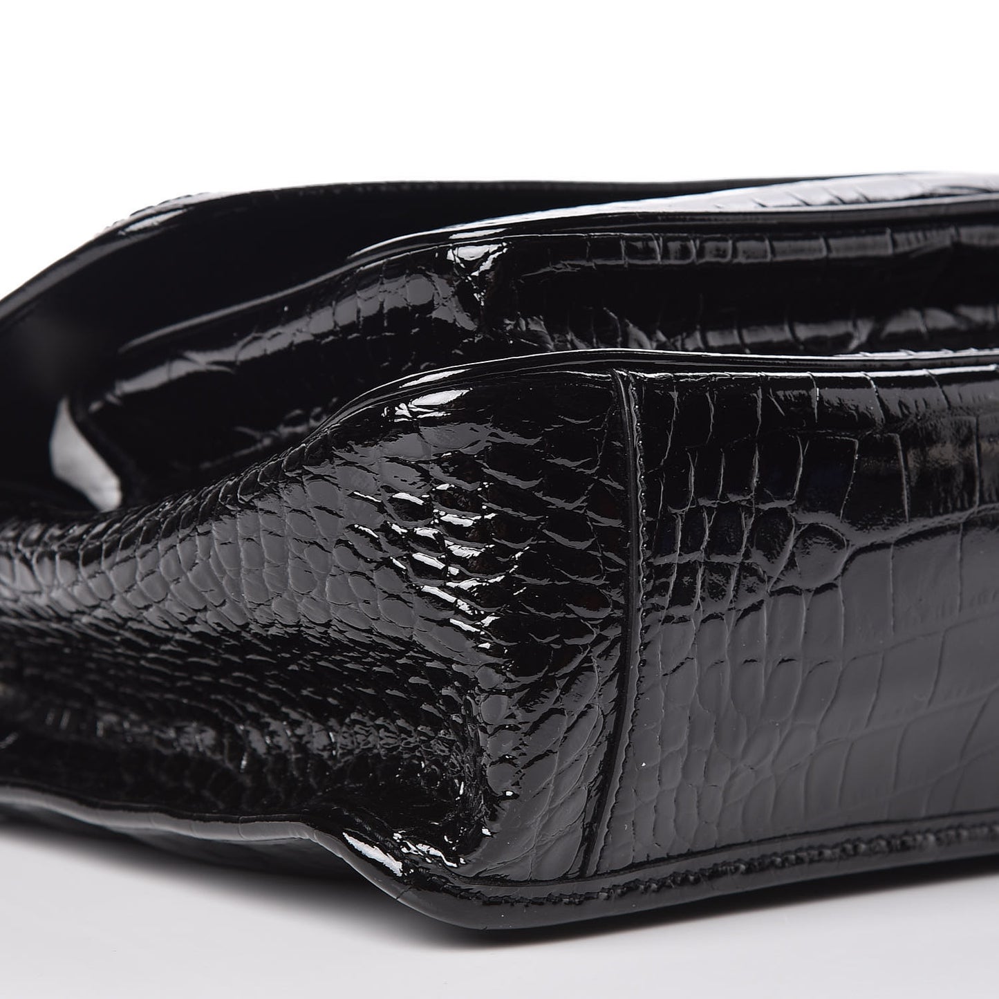 Patent Crocodile Embossed Lambskin Monogram Medium Niki Chain Satchel Black