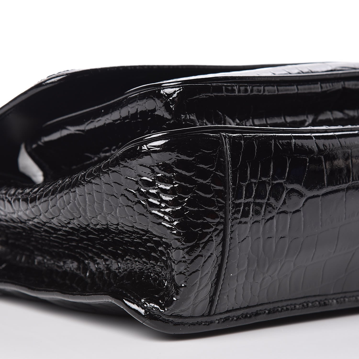 Saint Laurent Patent Crocodile Embossed Lambskin Monogram Medium Niki Chain Satchel Black 8 of 9