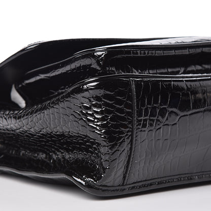 Saint Laurent Patent Crocodile Embossed Lambskin Monogram Medium Niki Chain Satchel Black 8 of 9