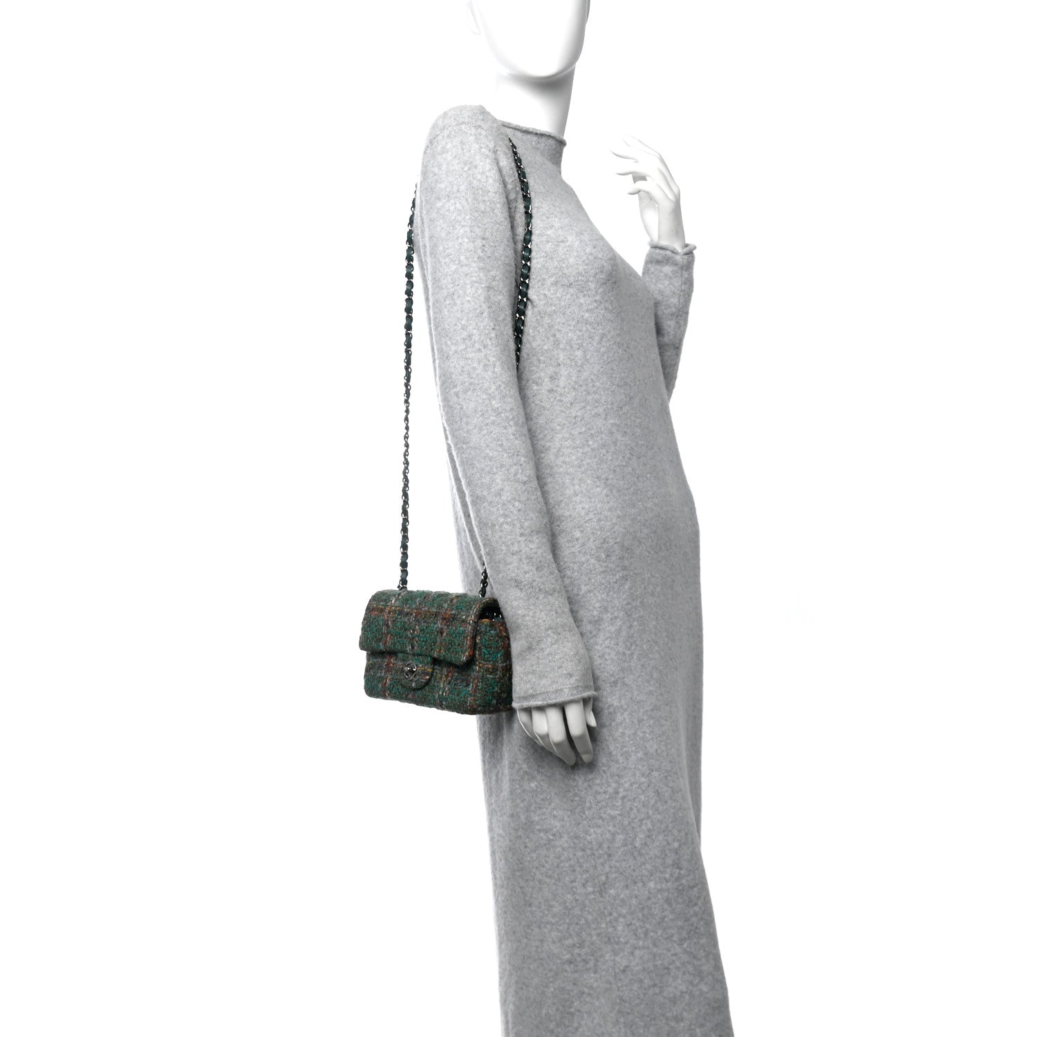Chanel Tweed Quilted Mini Rectangular Flap Green 3 of 11