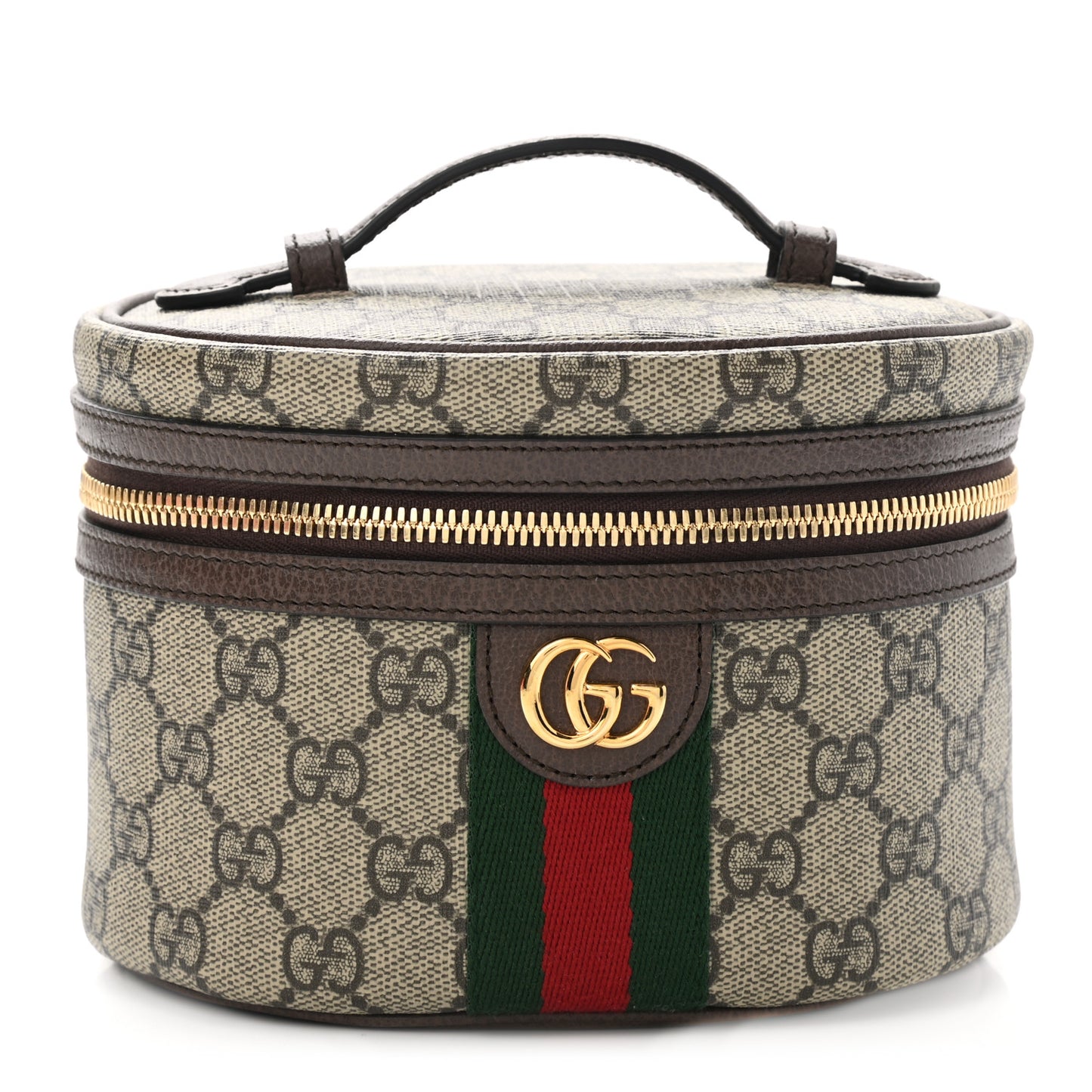 GG Supreme Monogram Textured Calfskin Web Ophidia Vanity Cosmetic Case Beige Ebony New Acero