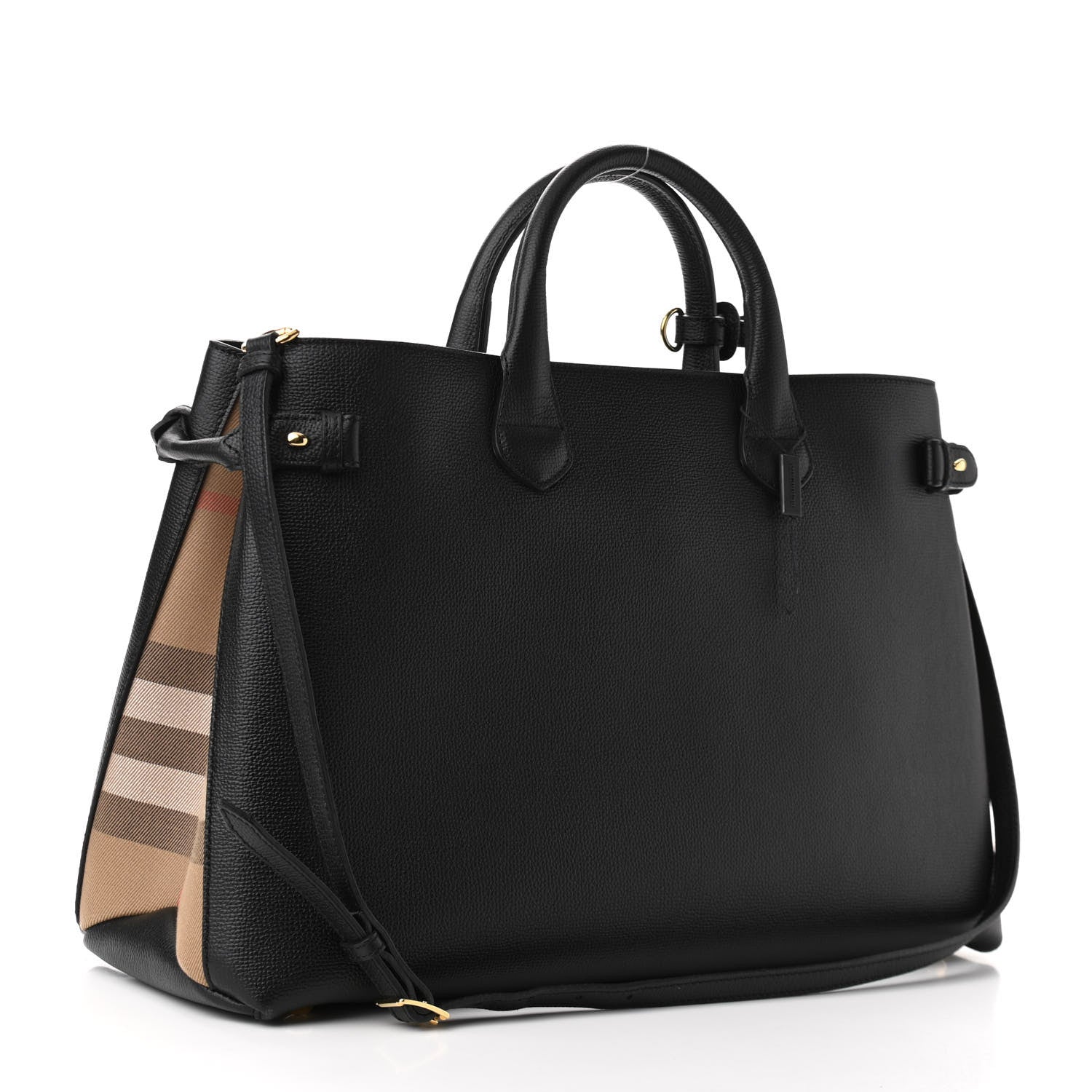 Burberry Grainy Calfskin House Check Large Banner Tote Black 3 of 11