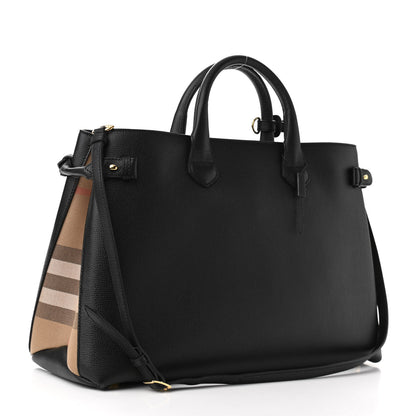 Burberry Grainy Calfskin House Check Large Banner Tote Black 3 of 11