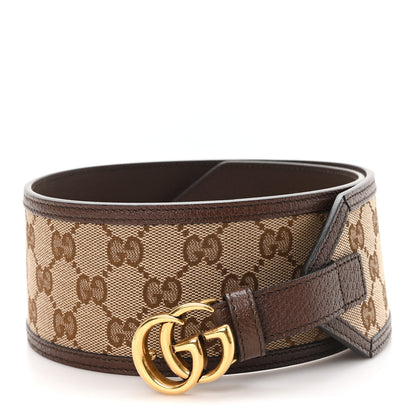 Gucci Monogram Calfskin GG Marmont Wide Belt 80 32 Beige Ebony 1 of 4