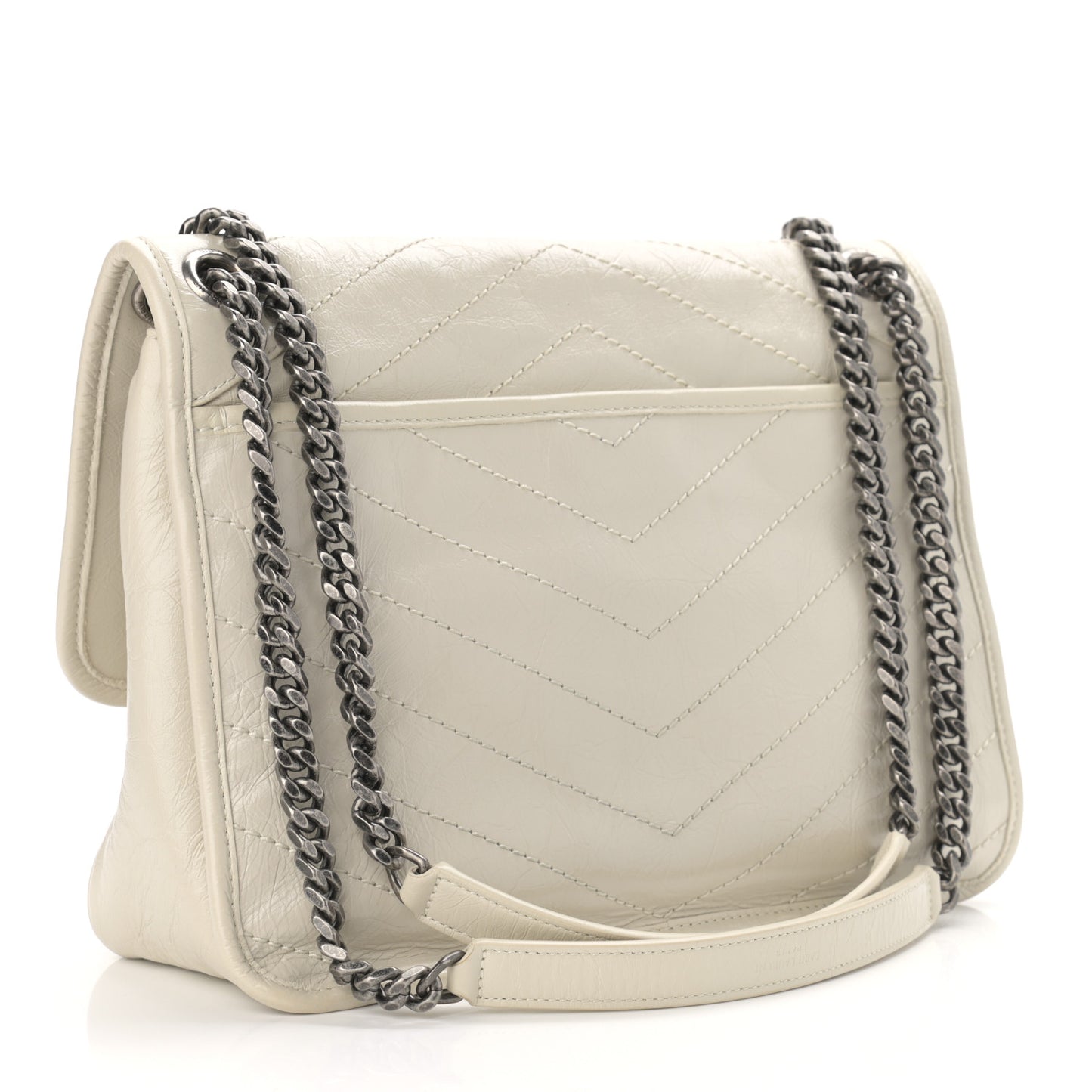 Crinkled Calfskin Matelasse Monogram Medium Niki Chain Satchel Ivory