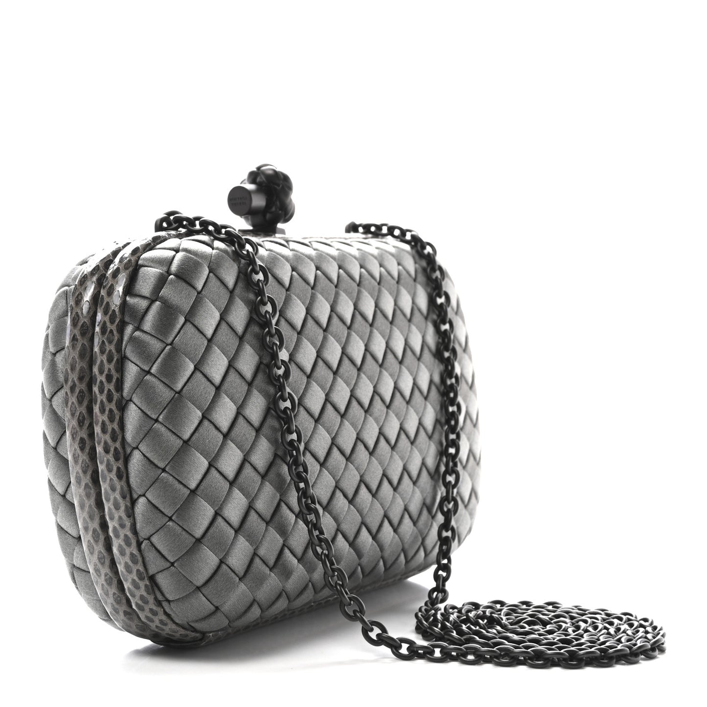 Silk Faille Intrecciato Raffia Knot Clutch Argento