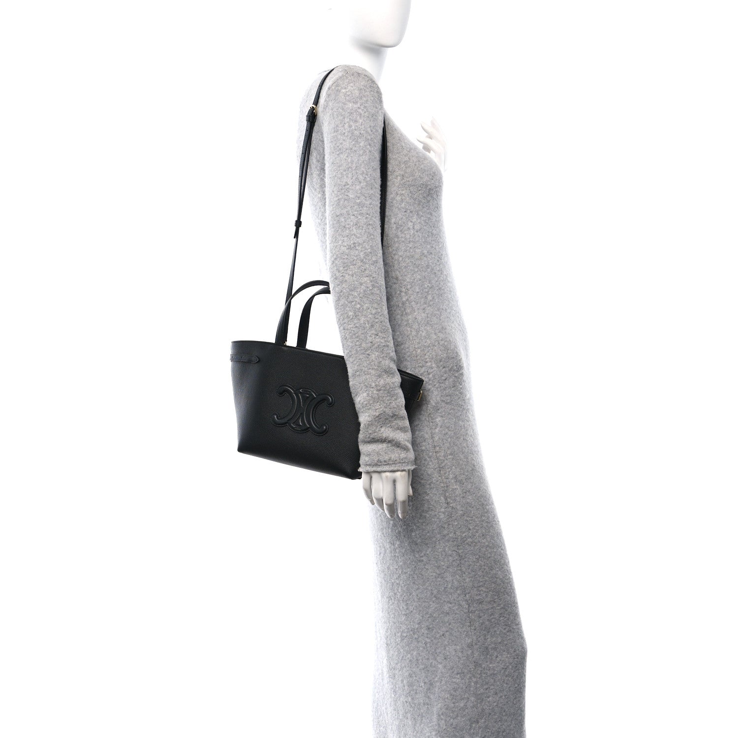 Celine Grained Calfskin Triomphe Mini Cabas Anais Black 2 of 9